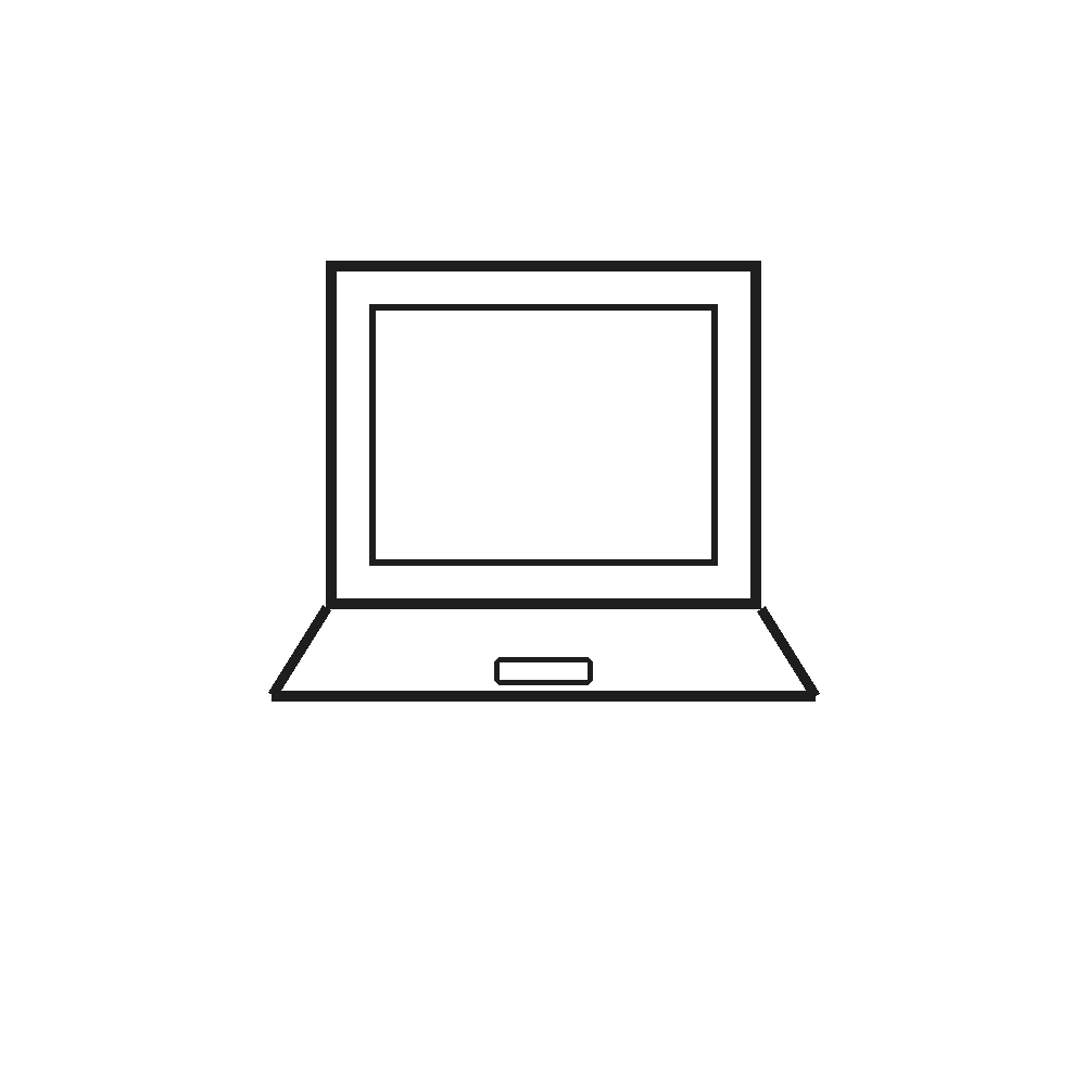 Line drawing of a laptop computer on a white background