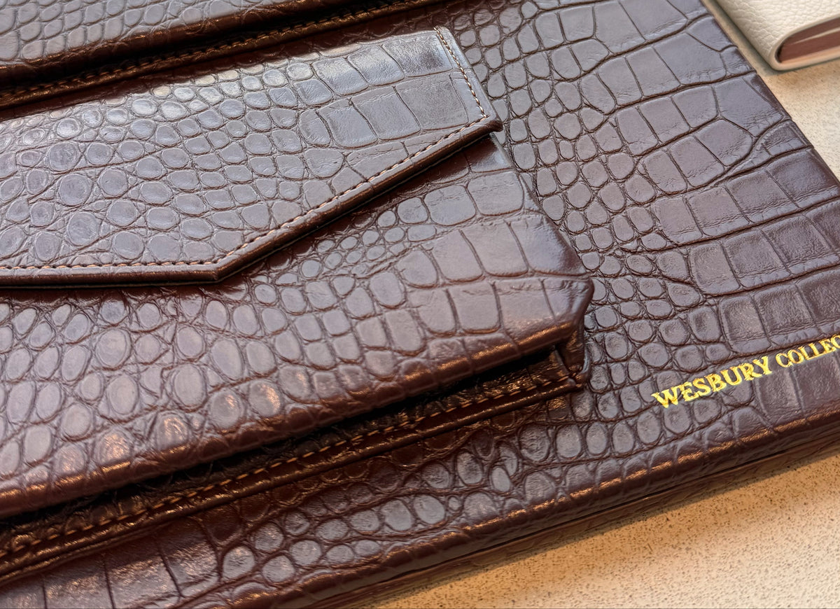 vegan crocodile texture closeup of wesbury macbook case