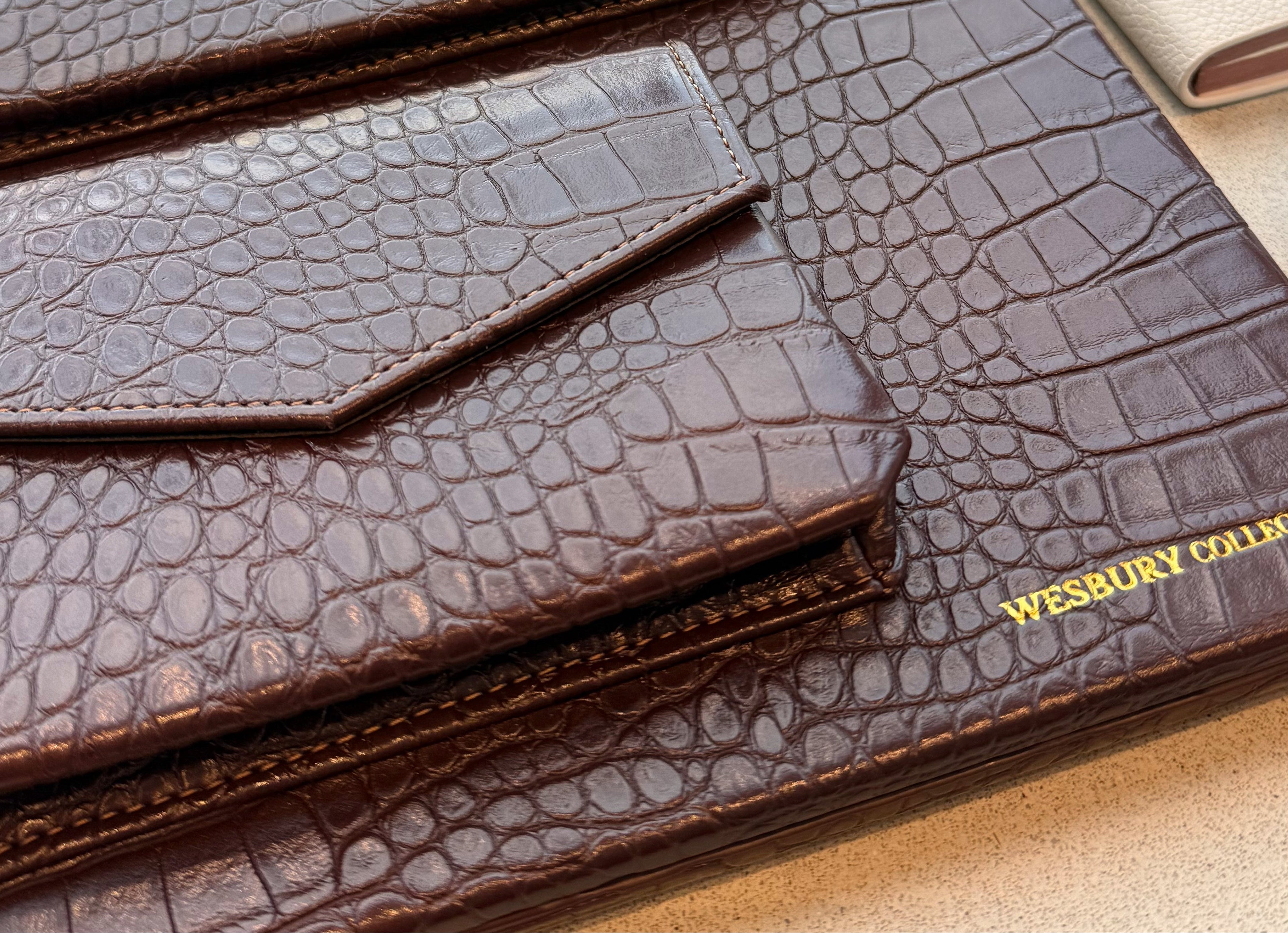 vegan crocodile texture closeup of wesbury macbook case